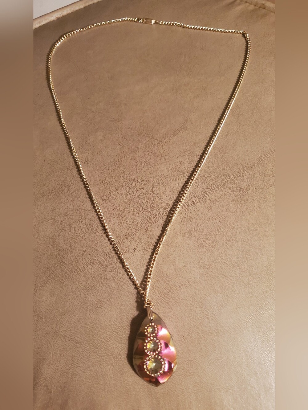 Gold-Tone Pink Pendant Necklace - Women's Jewelry